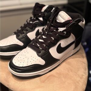 Nike Men's Black and White Panda Dunks High-Top